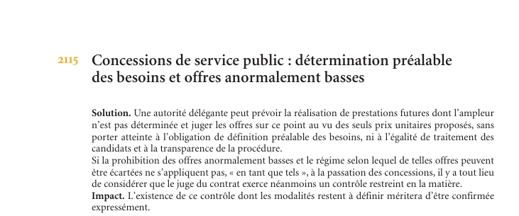 Concessions de service public : détermination préalable des besoins et offres anormalement basses