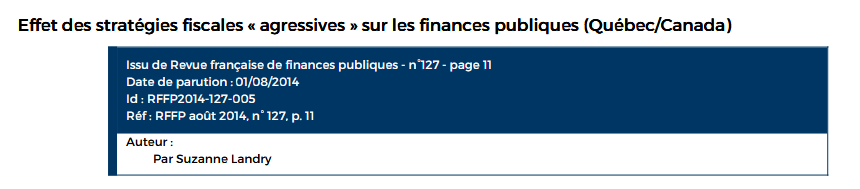 Effet des stratégies fiscales « agressives » sur les finances publiques (Québec/Canada)
