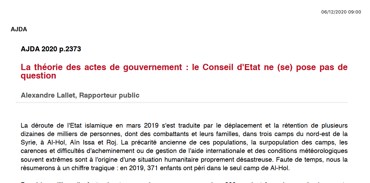 La théorie des actes de gouvernement : le Conseil d'Etat ne (se) pose pas de question