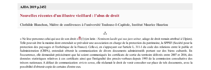 Nouvelles récentes d'un illustre vieillard : l'abus de droit