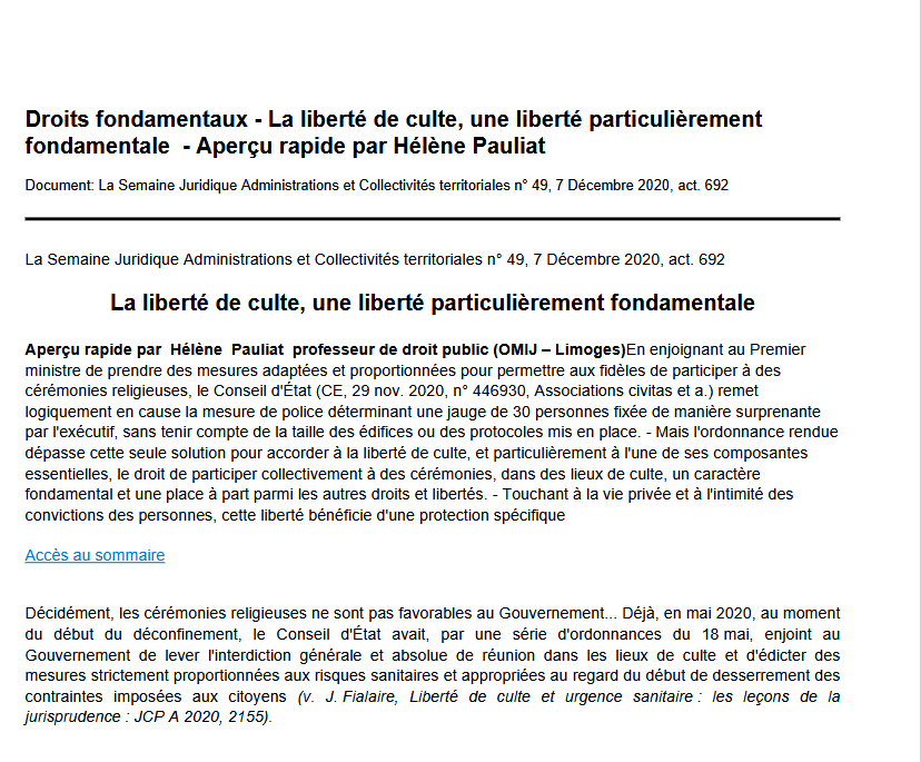 La liberté de culte, une liberté particulièrement fondamentale