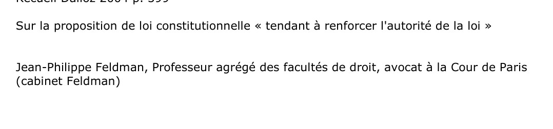 Sur la proposition de loi constitutionnelle « tendant à renforcer l'autorité de la loi »