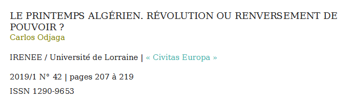 LE PRINTEMPS ALGÉRIEN. RÉVOLUTION OU RENVERSEMENT DE POUVOIR ?