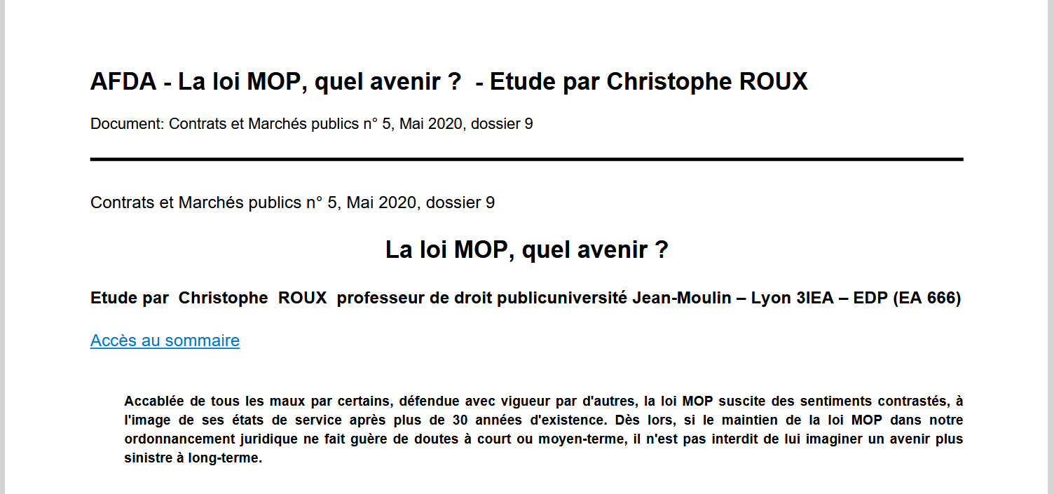 La loi MOP, quel avenir ?